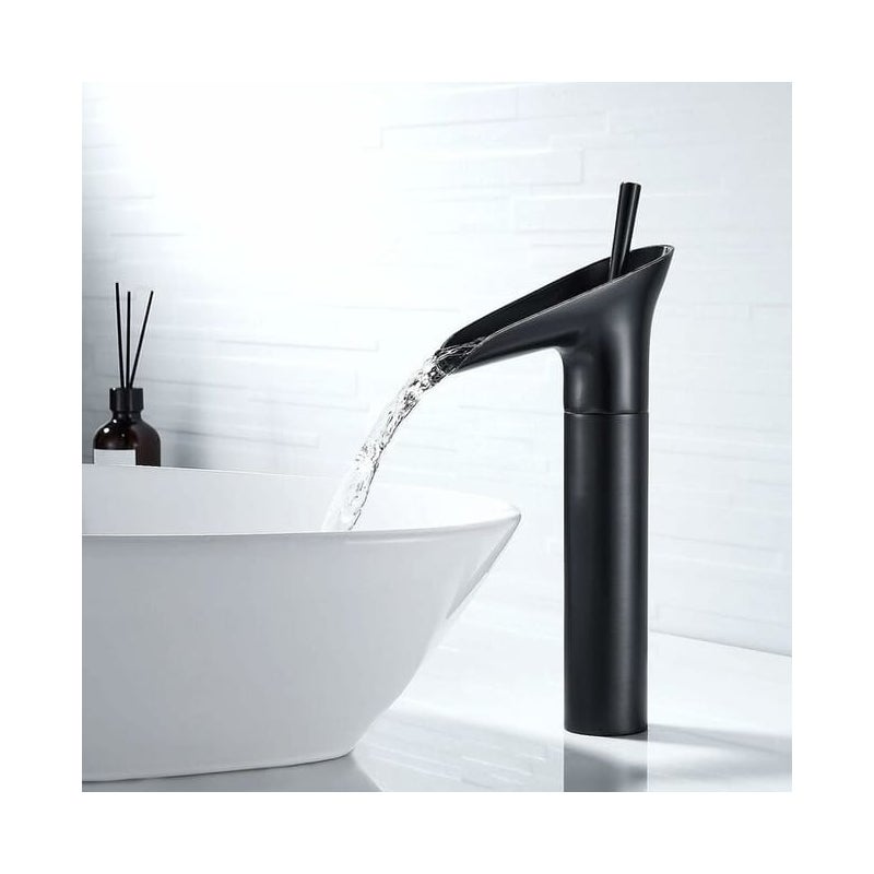 Bateria łazienkowa, bateria wodospadowa, zabytkowa bateria jednouchwytowa do umywalki, ciepła i zimna woda, mosiądz, czarny (wysokość: 31 cm)
