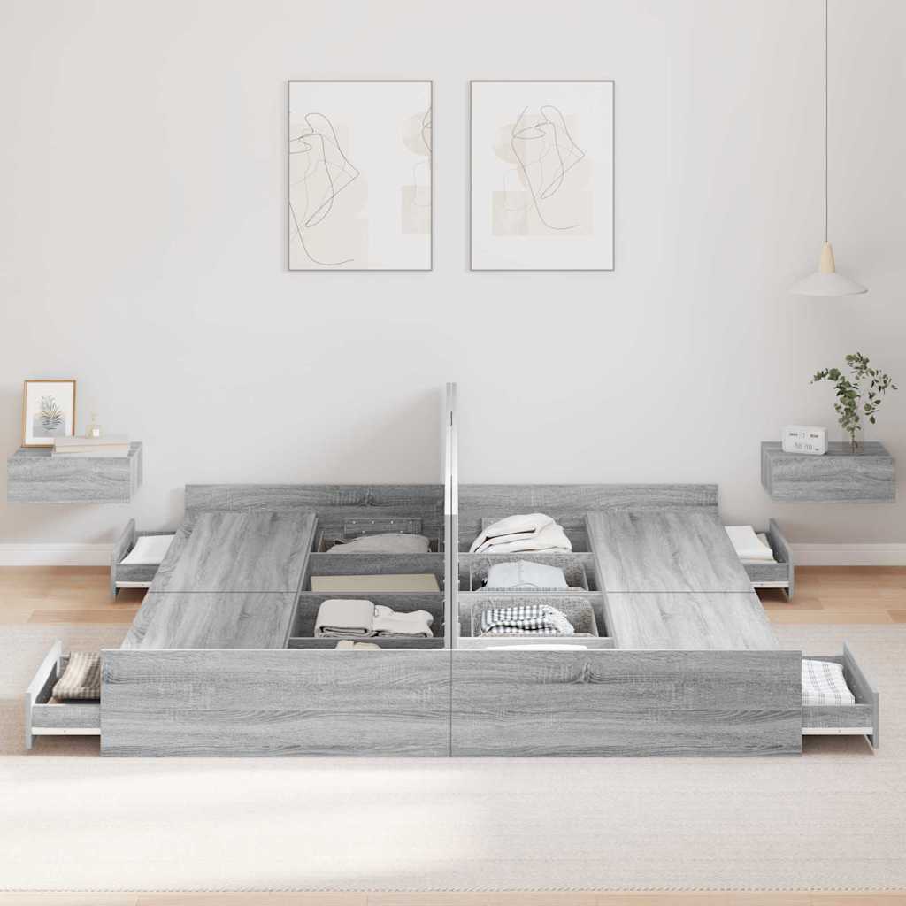 Cadre de lit avec rangement et porte, gris, pour la chambre, 180 × 200 cm - 3