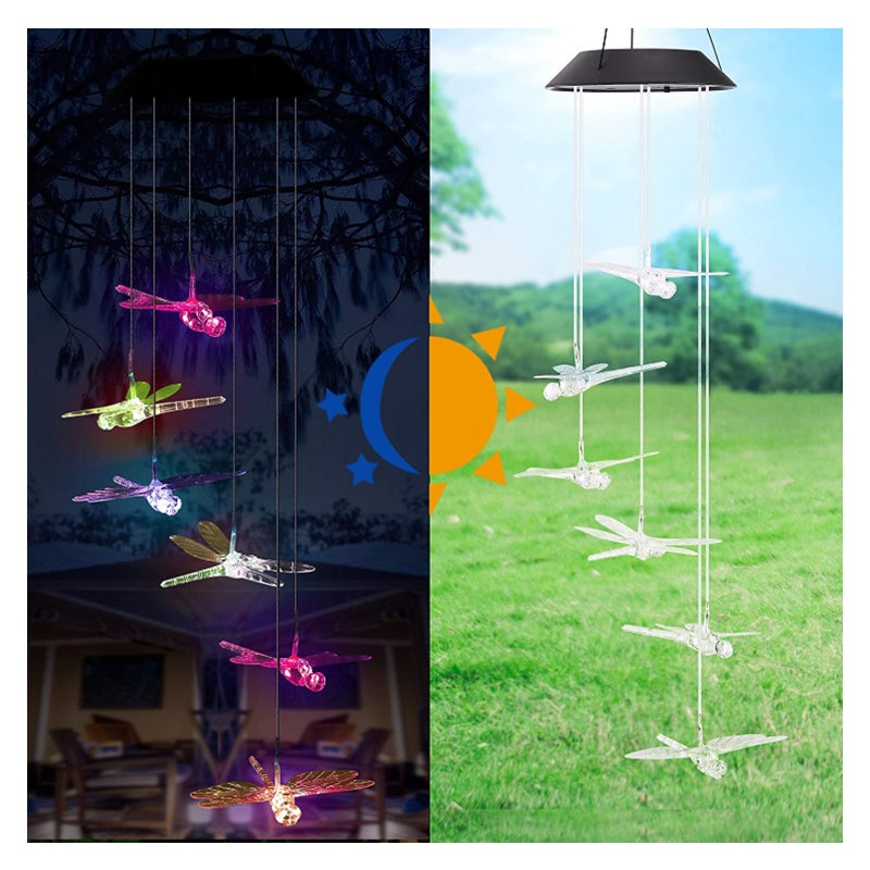 szt. Przezroczysty dzwonek wiatrowy solarny w kształcie małej ważki, wodoodporny, odpowiedni do ogrodu i na patio