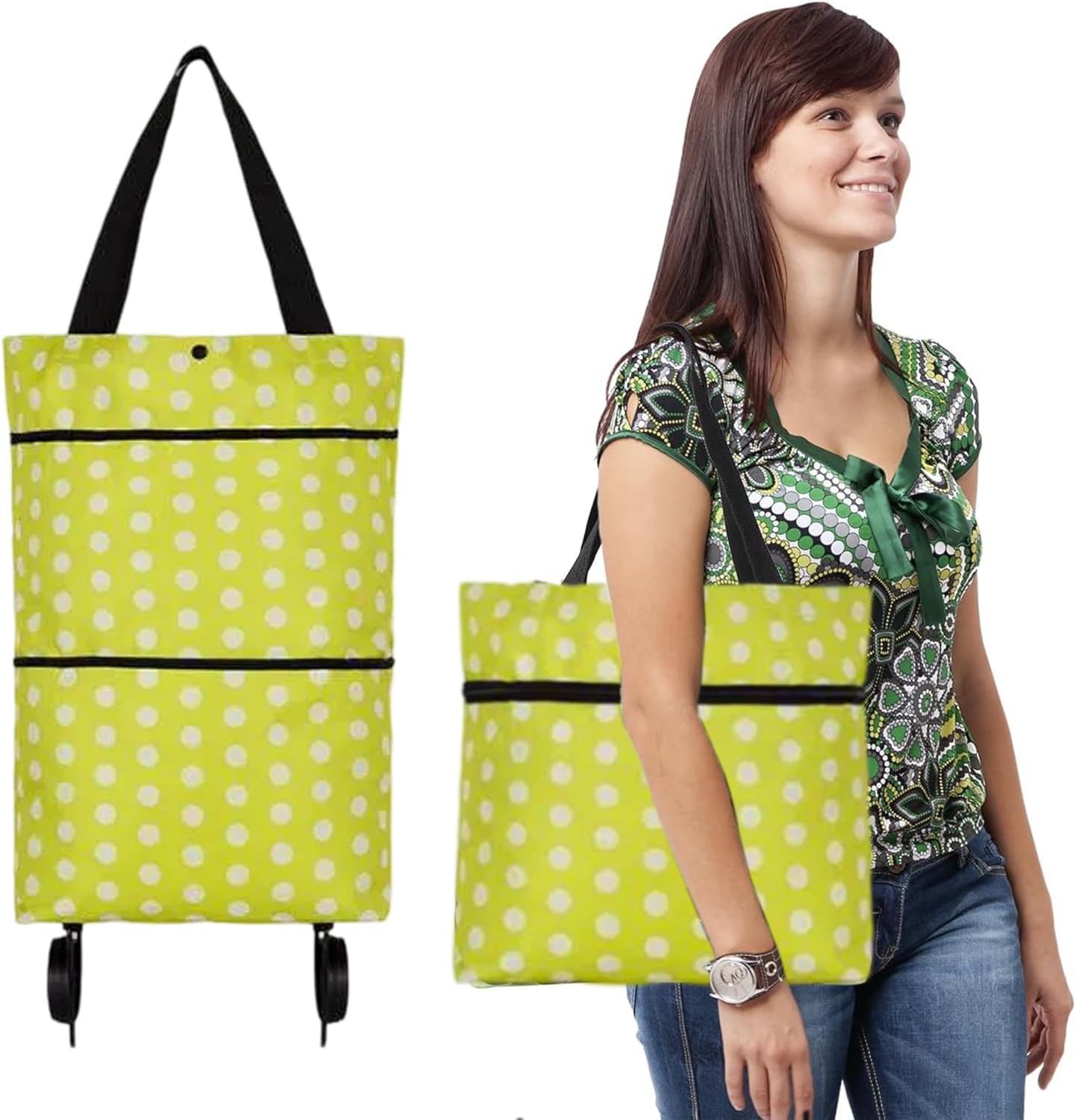 Sac shopping porté épaule,Sac à provisions réutilisable, 2 en 1 Chariot