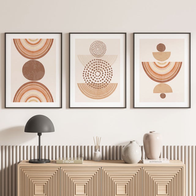 Zestaw 3 dekoracyjnych plakatów – tryptyk - Boho - Biała ramka - 3 plakaty - 30x40 cm (ramy nie są w zestawie)