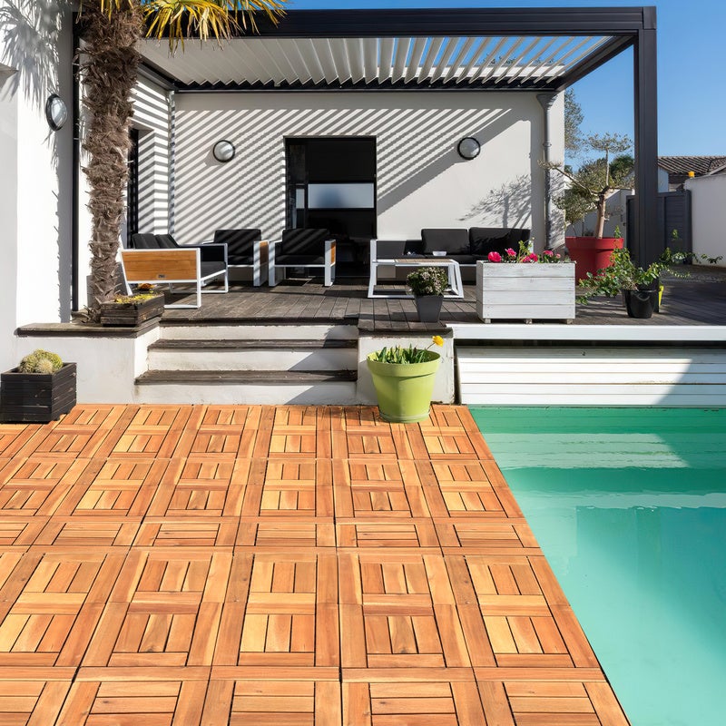 33x Dalles de terrasse en bois d'acacia 3m² Dalle clipsable 30x30cm Revêtement de sol extérieur terrasse jardin - 7