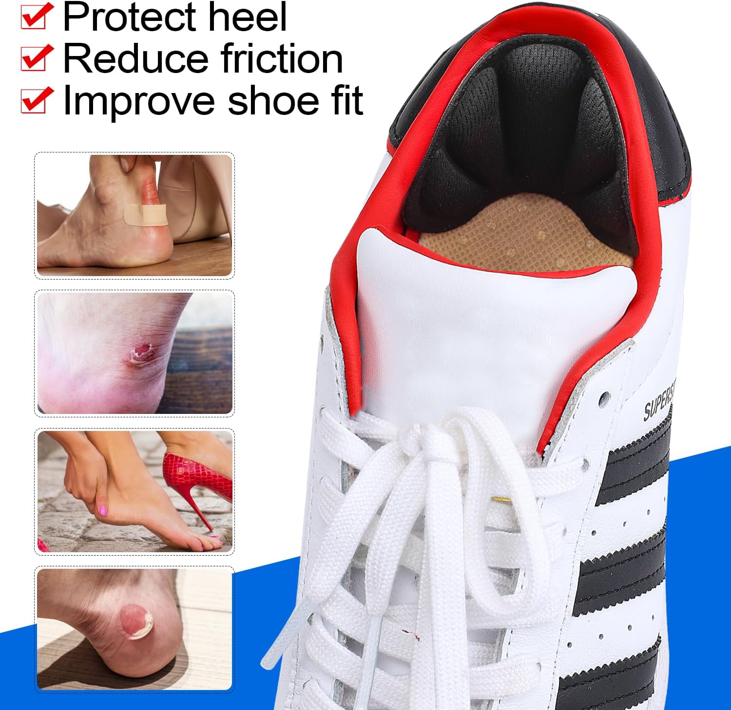 Coussinets De Talon, Lot de 4 Pads Talon en Mousse Épais et Respirant, Anti-Glisse et Anti-Frottement pour Chaussures Trop Grandes, Réducteur Confort - 8
