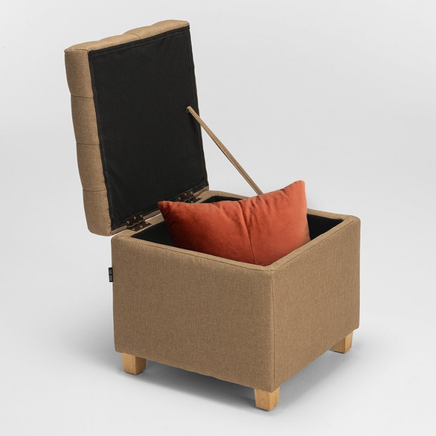 Pouf contenitore portaoggetti cuscini coperte in tessuto Coffree trapuntato - Beige - 6