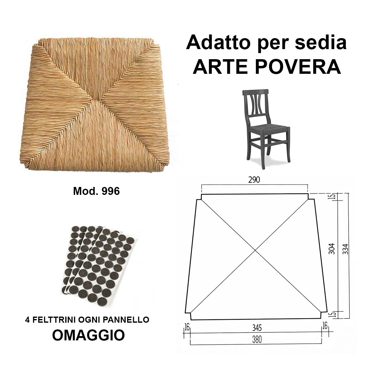 FONDINO Strohsitz Für Stuhl Modell G2000 – Aus Echtem Stroh, Max. 100 Kg Tragkraft