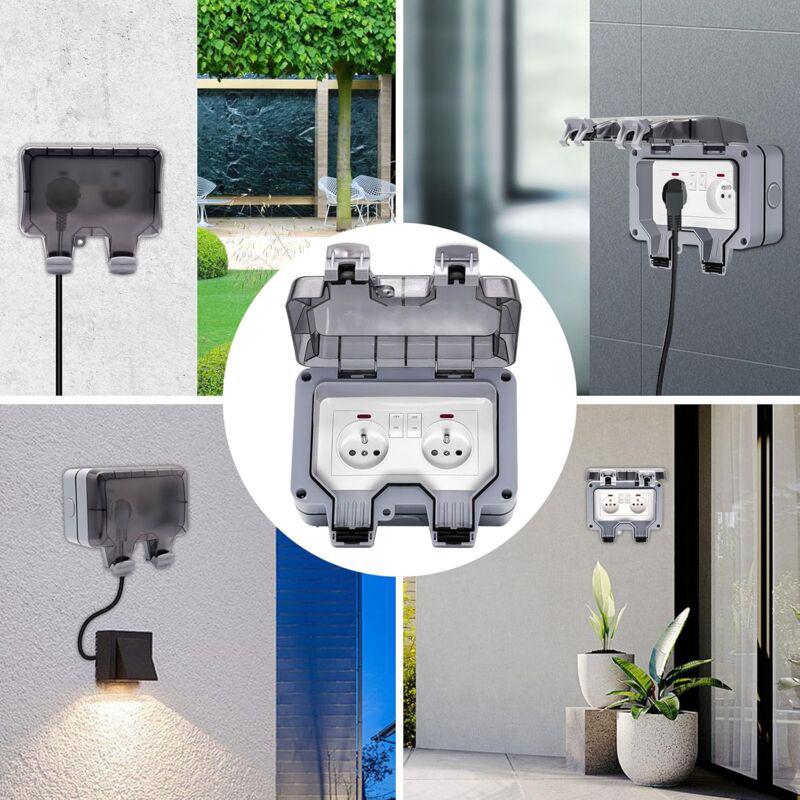 Prise Extérieure étanche avec Interrupteur et Témoin Lumineux, Double Prise Etanche Prise Standard Français Encastrée, AC250V/16A pour Cuisine - 5
