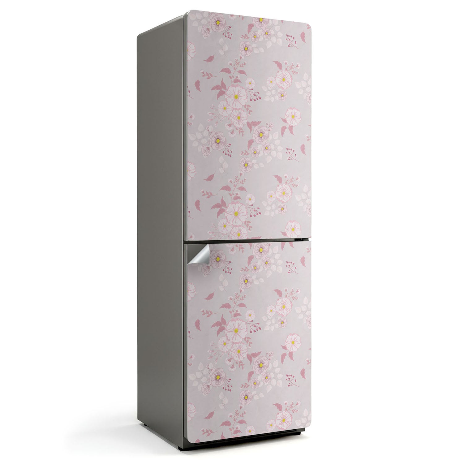 Orange Beige Fleur Floral Rétro Design Réfrigérateur Réfrigérateur Congélateur Wrap Côte à côte Haut Bottom Porte Vinyle Mural Peau Décalcomanie