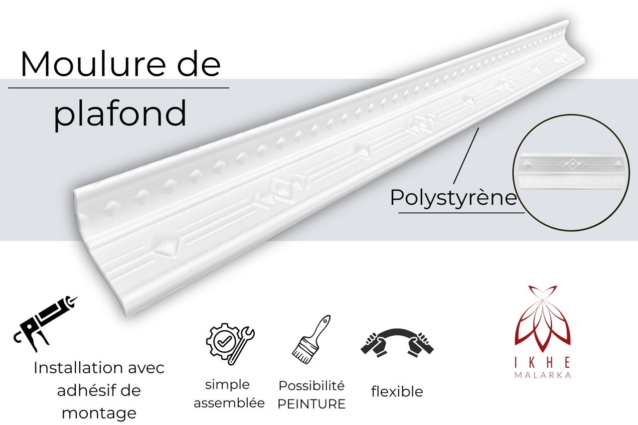 Cornisas de poliestireno XPS – molduras blancas para techo y pared – ligeras molduras decorativas de estuco 1 m (V02-08) - 6