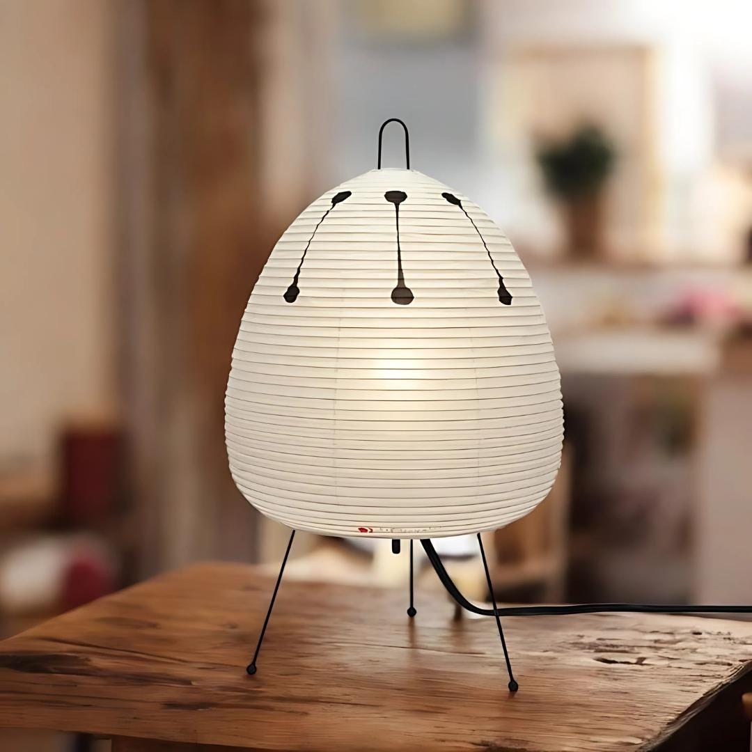 Lampa stołowa z białego papieru ryżowego ze źródłem światła, lampka nocna do sypialni, salonu i biura (ciepłe światło 3000K)