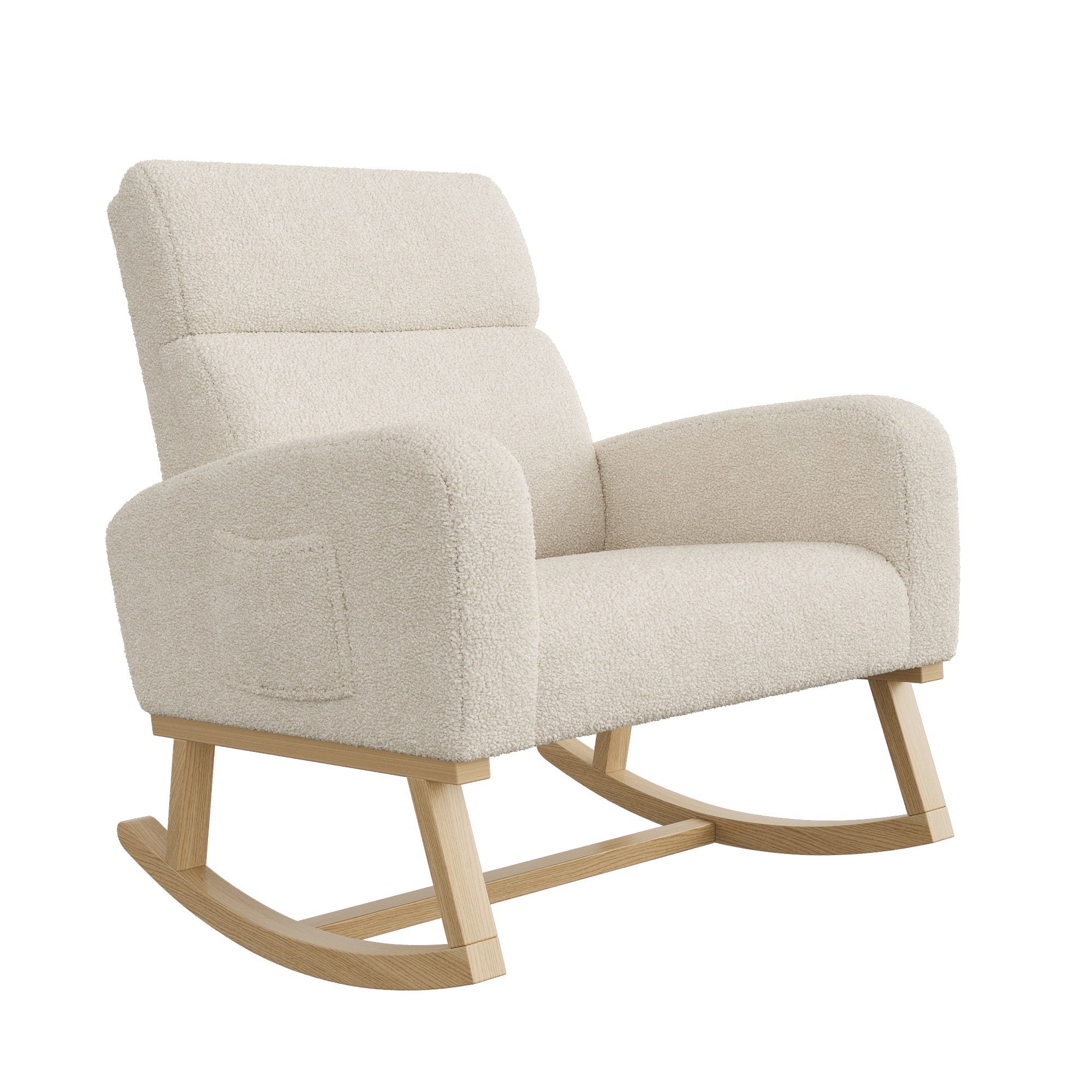 Fauteuil à Bascule - 87x79x69cm - avec Poches Latérales et Bois Massif - Confort Ergonomique - en Polaire Teddy Beige - 8