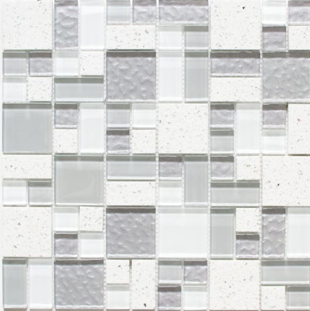 Mosaïque Marbre Composite Mosani - Gris/Blanc/Crème/Miel - Carrelage Mural 305x305 Mm - Neuf