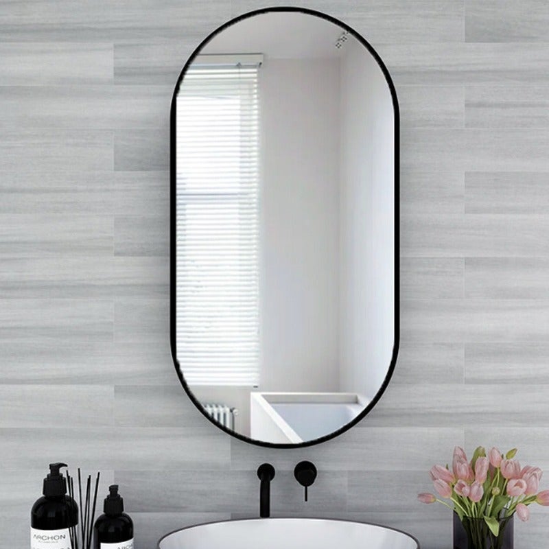 Lustro owalne łazienkowe salon sypialnia czarna rama 75x40 cm - 4
