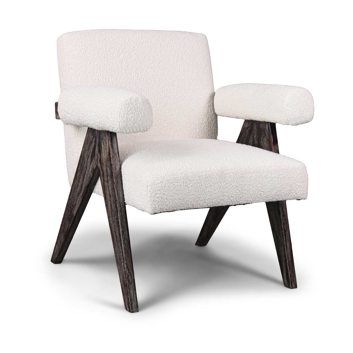 Avana - sillón de madera maciza de parawood y tela bouclè antimanchas