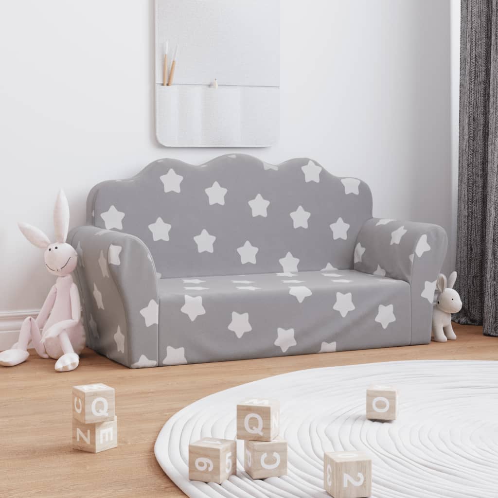 Canapé Enfant 2 Places En Peluche Douce Gris étoilé - Mini Sofa Rembourré, Housse Amovible