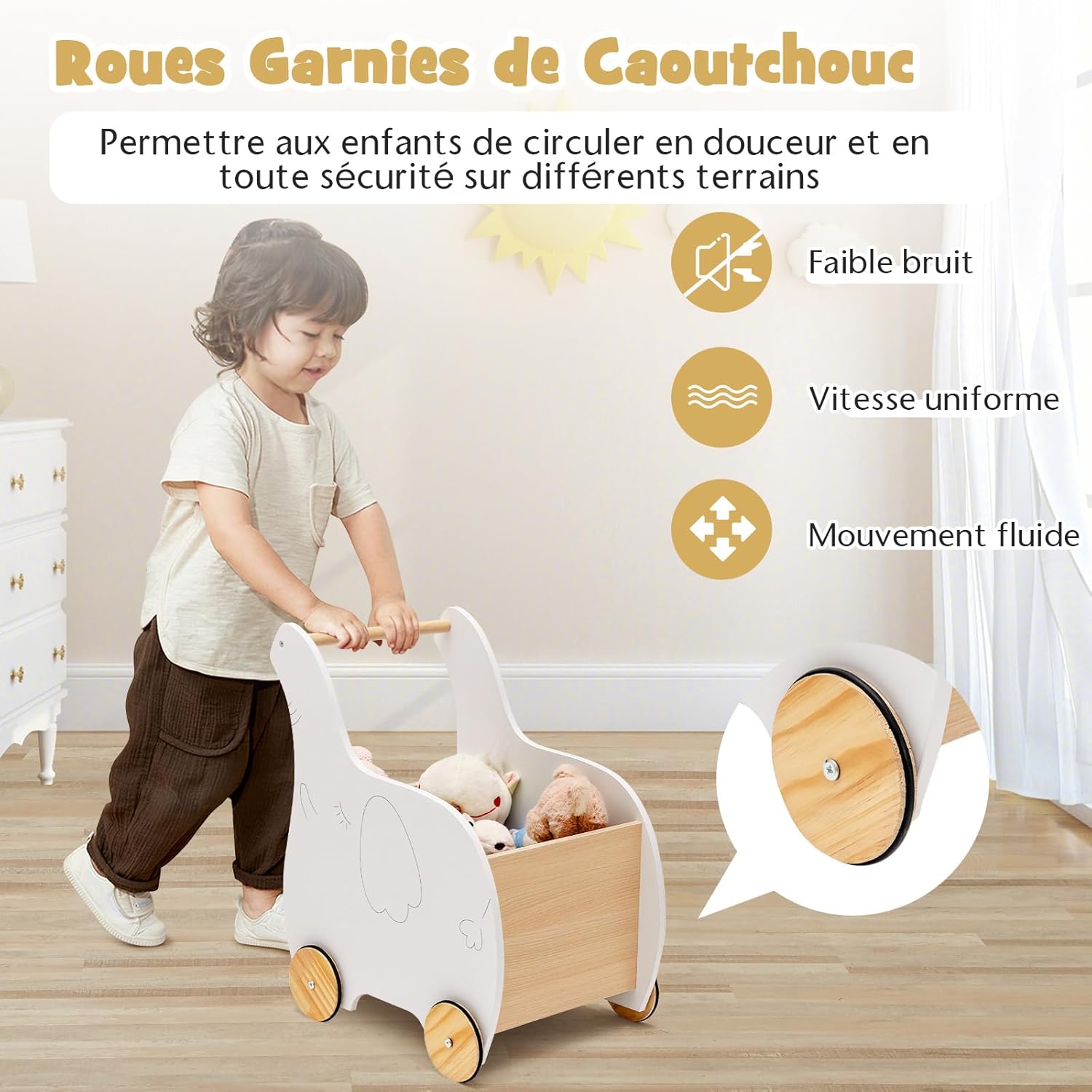Trotteur Bois Bébé, Chariot de Marche 2 en1 avec Coffre à Jouets, Marcheur Enfant 1+ Ans Forme d'Éléphant, Parfait Cadeau pour Enfants - 6