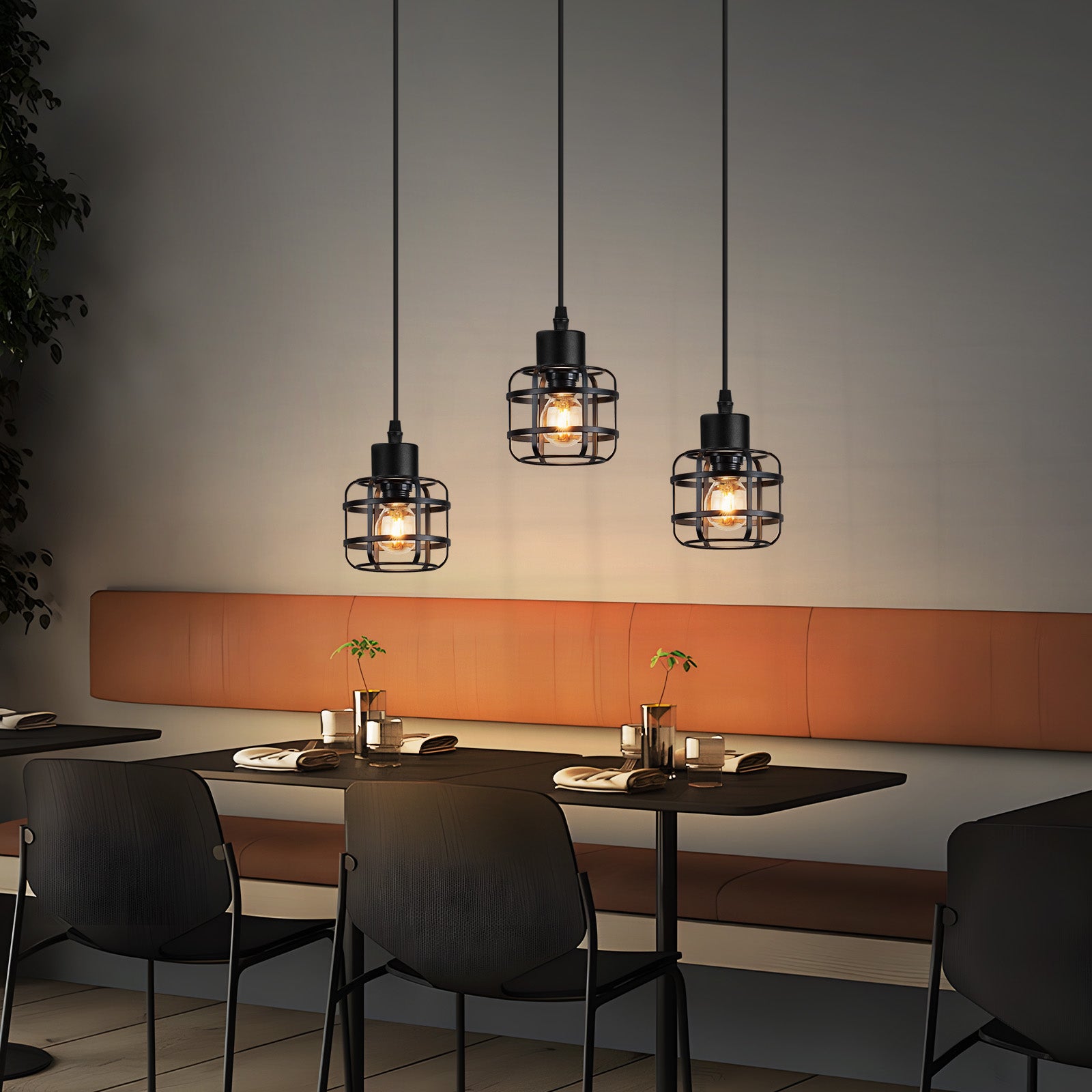 ZMH Lampa wisząca z metalu w stylu vintage, 3 żarówki, gniazdo E14, kolor czarny, regulowana wysokość, żarówka nie jest dołączona - 8