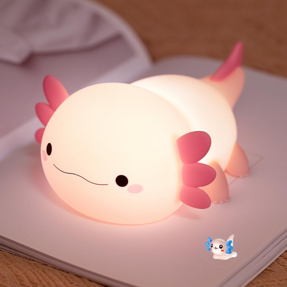 Linda luz nocturna de salamandra para habitación de niños, luz nocturna de silicona, control táctil, lámpara de noche recargable por usb, rosa