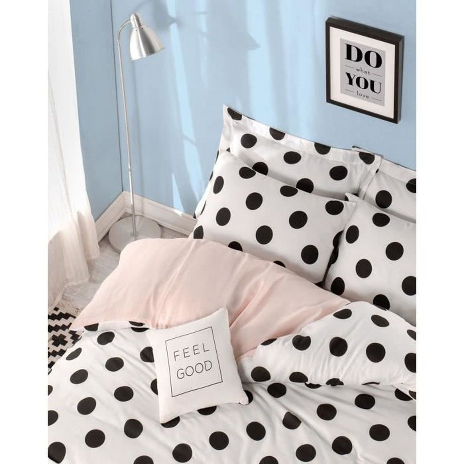 Parure de lit à pois 240x220cm avec 2 taies d'oreiller 60x60cm Chichuan Rose clair - 4