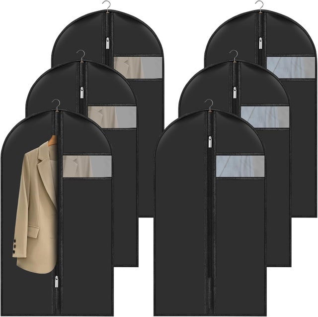 Zestaw 6 pokrowców na ubrania o wymiarach 60 x 100 cm, przezroczystych i pyłoszczelnych, idealnych na płaszcze i koszule.