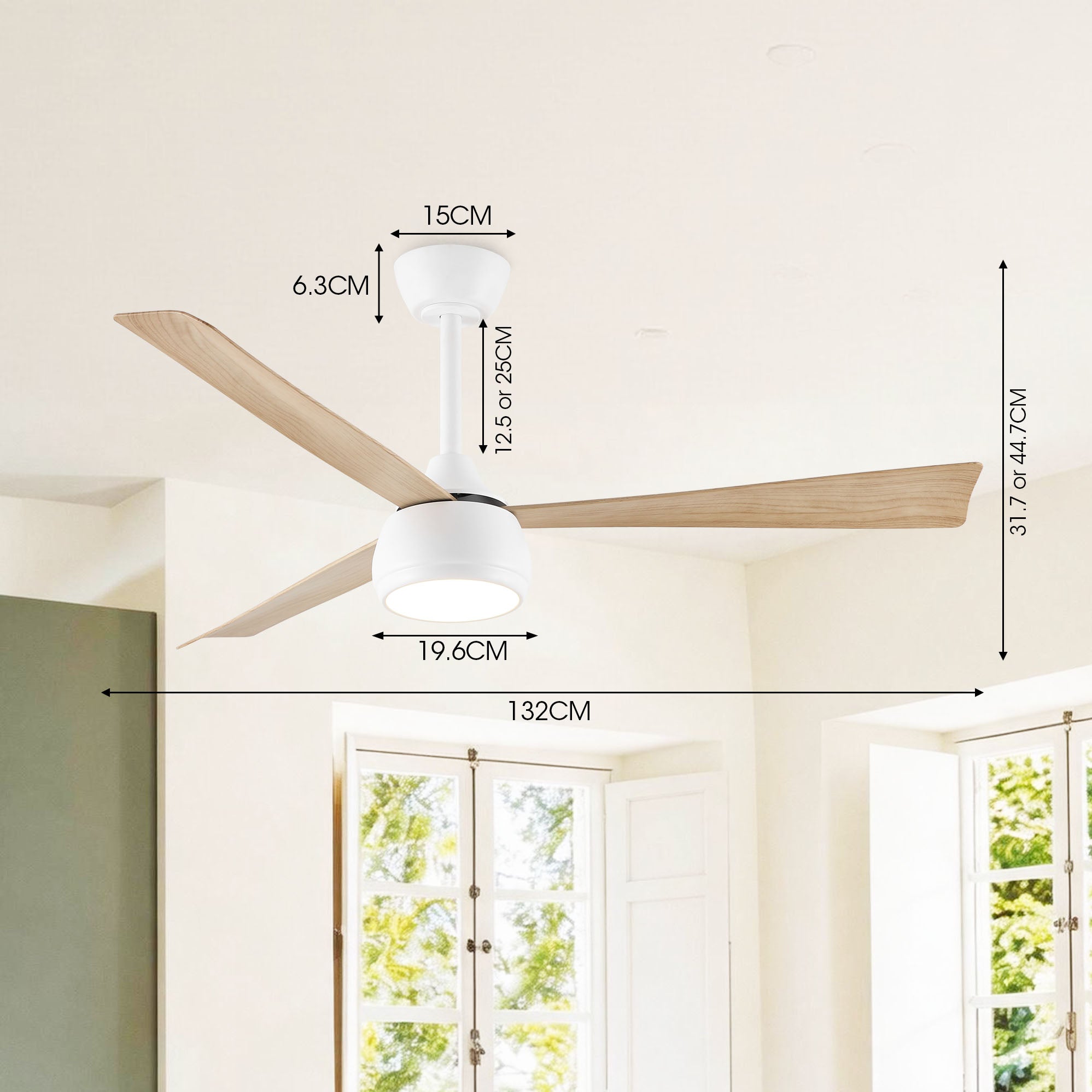 Ventilador de techo con luz Parrot Uncle motor DC silencioso con mando a distancia blanco mate efecto madera 132 cm invierno-verano - 7