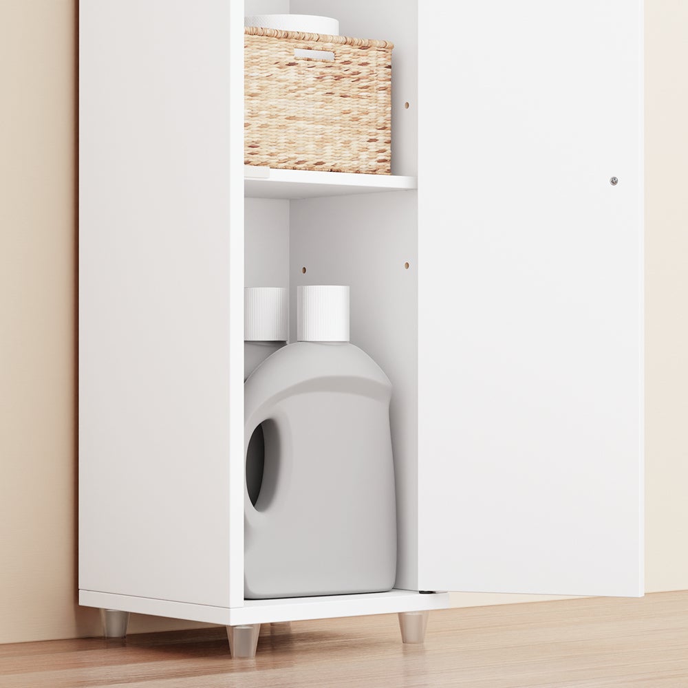 Colonne de Salle de Bain Étroite, Meuble Rangement Vertical 180cm, 4 Étagères Réglables et 1 Tiroir, Blanc, 20x20x180cm - 8