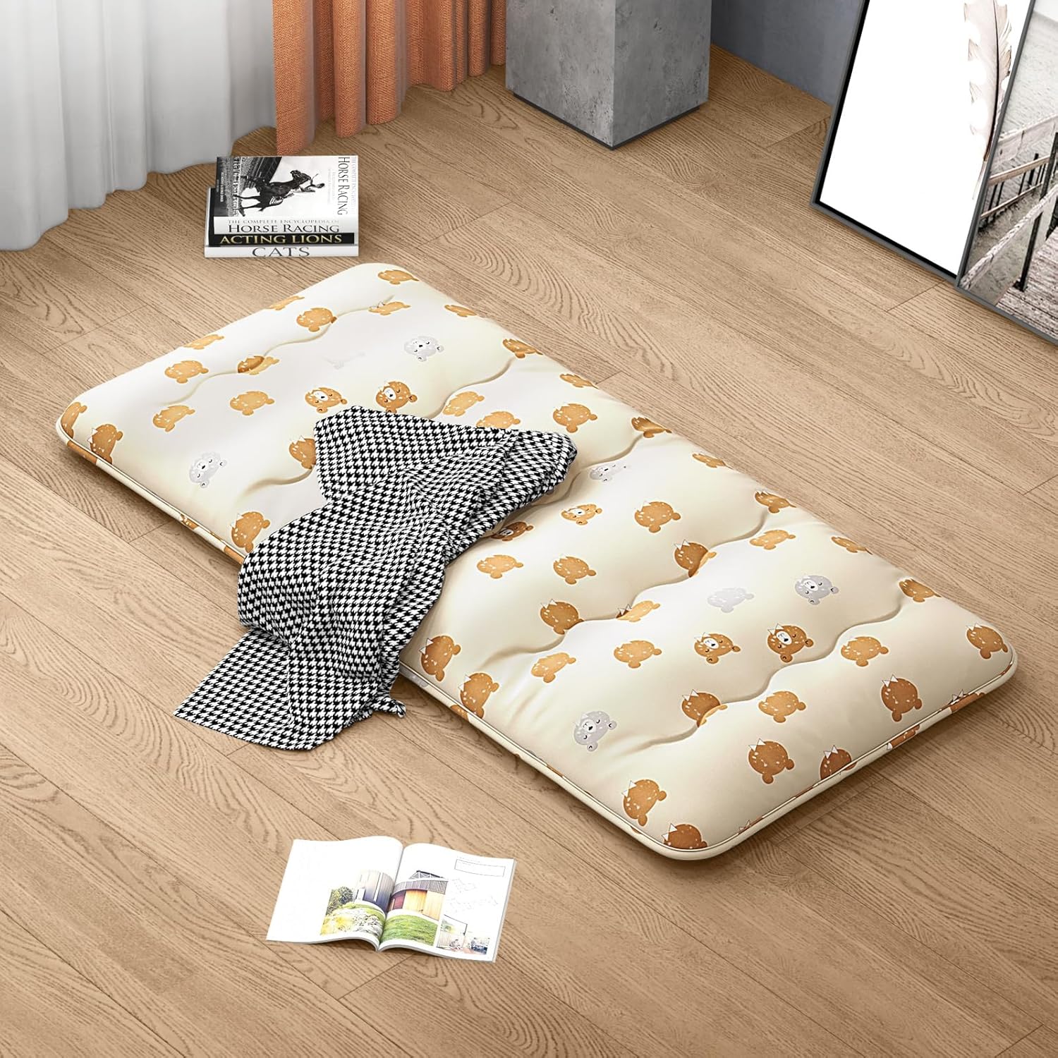 Matelas Futon Japonais 1 Personne 90x200CM, Lit de Couchage Enroulable de Sol Pliable et Portable avec Sac de Transport pour Camping, Voyages, Ours - 8