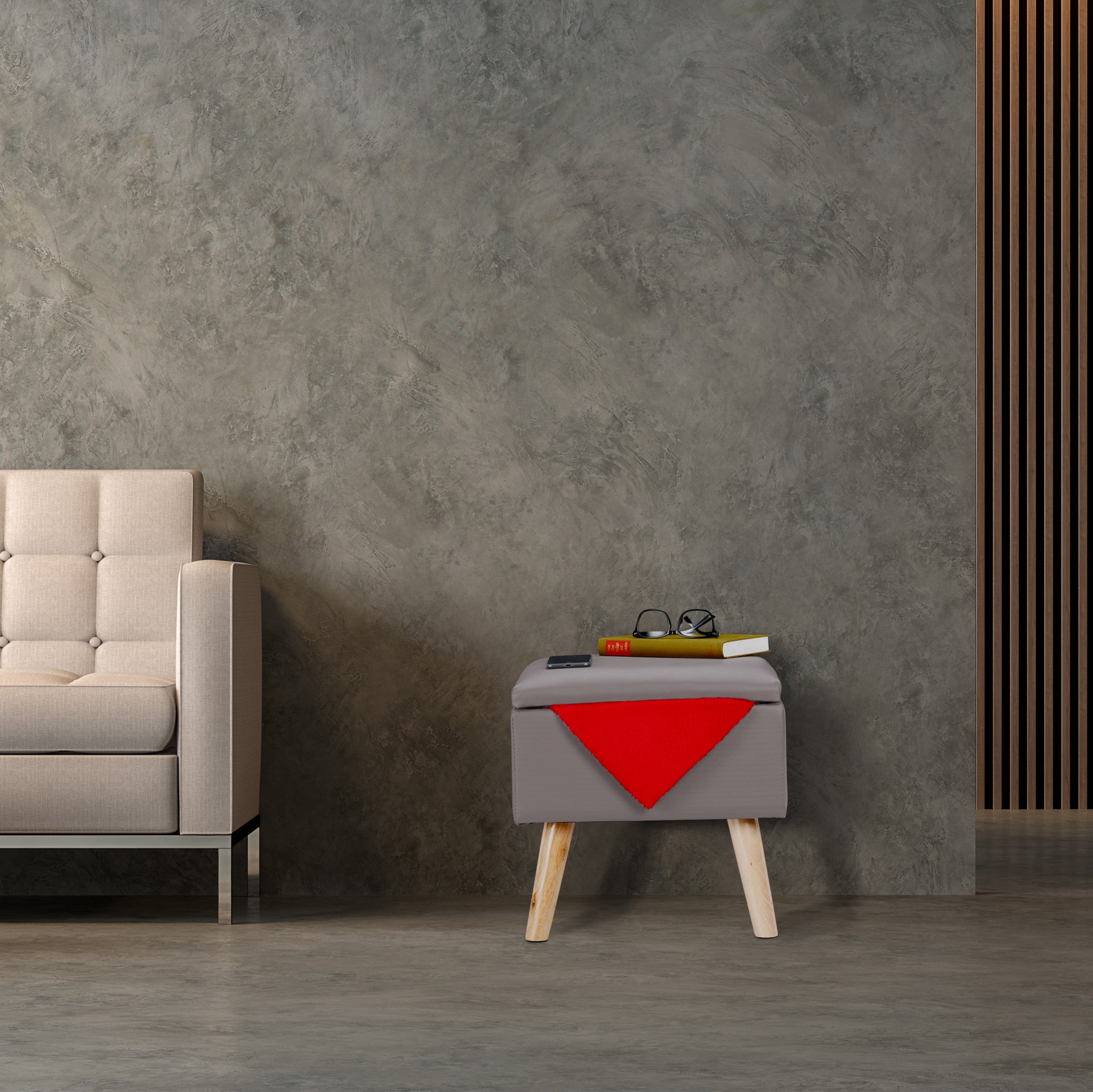 Pouf Contenitore Relaxdays In Finta Pelle - Cubo 40x40x40 Cm, Imbottito, Gambe In Legno, Bianco