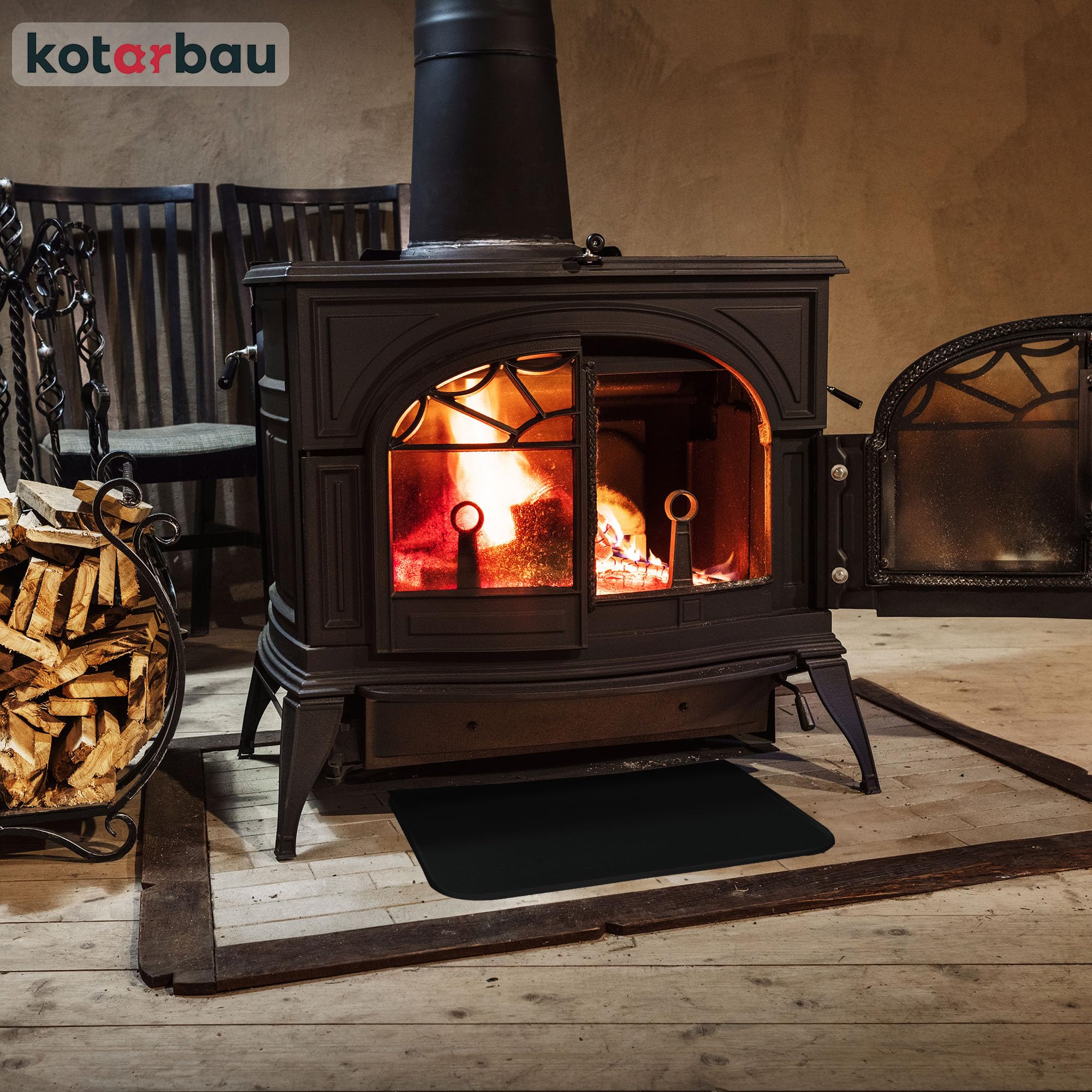Plaque de protection de sol pour poêles et cheminées 48 x 60 cm - en acier - Noir - Protection Anti-Étincelles pour Foyers - KOTARBAU - 2