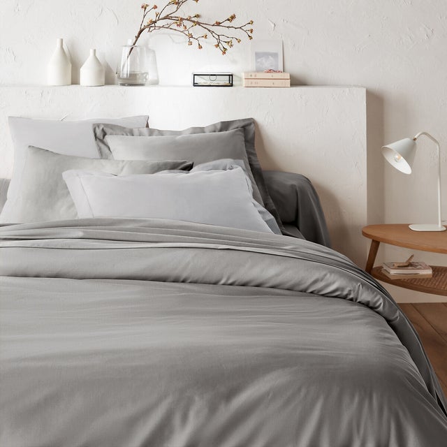 Housse de couette zippée unie en coton, Scénario - Gris anthracite - 160 x 210 cm