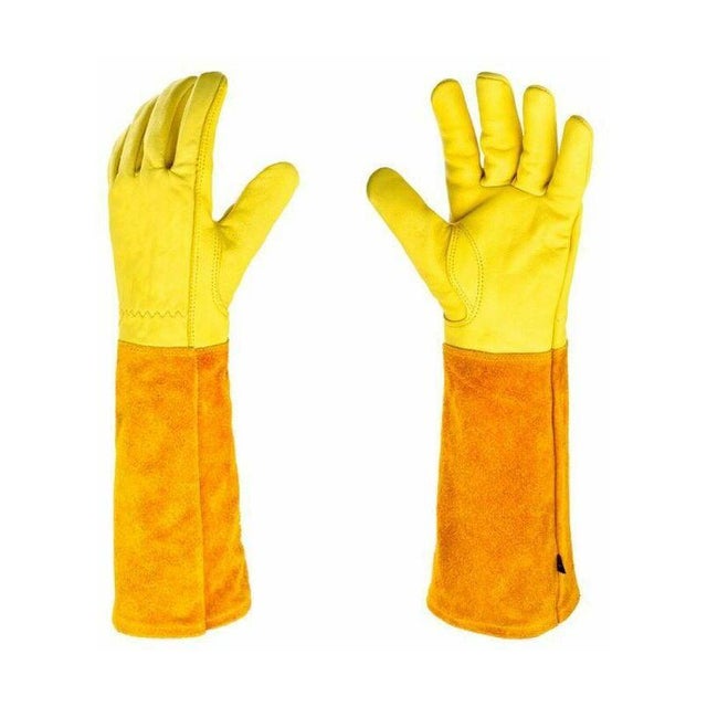 Gants RONCIER - Paire de Gants de Jardinage - Protection Cuir - Gants de Jardinage pour les Épines et Ronces et Gants de Travail--Jaune--S