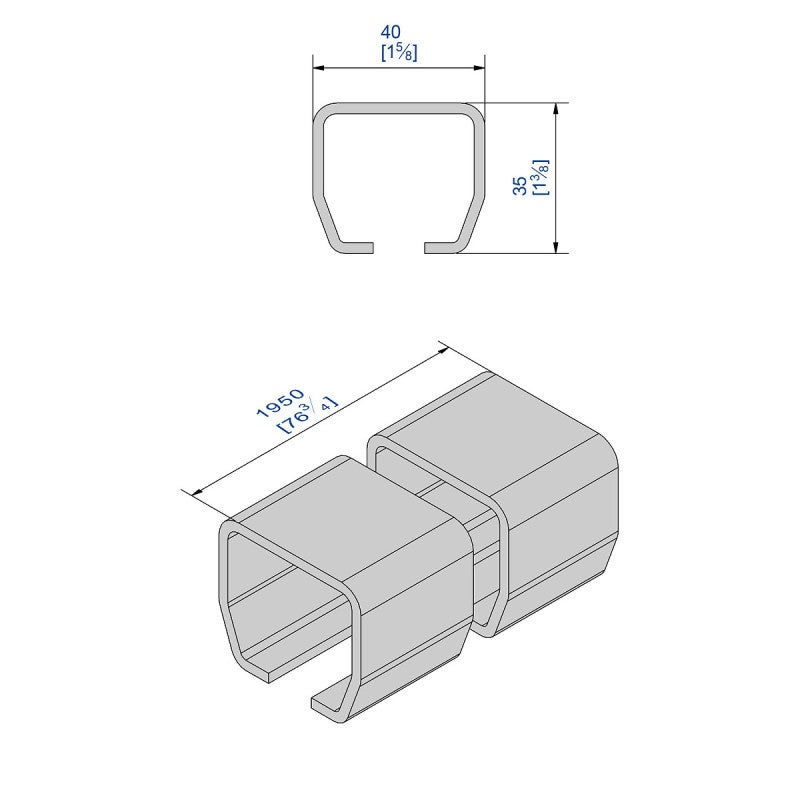 Rail en acier galvanisé pour SLID'UP 2000 - 1,95 m - 180 kg - 2