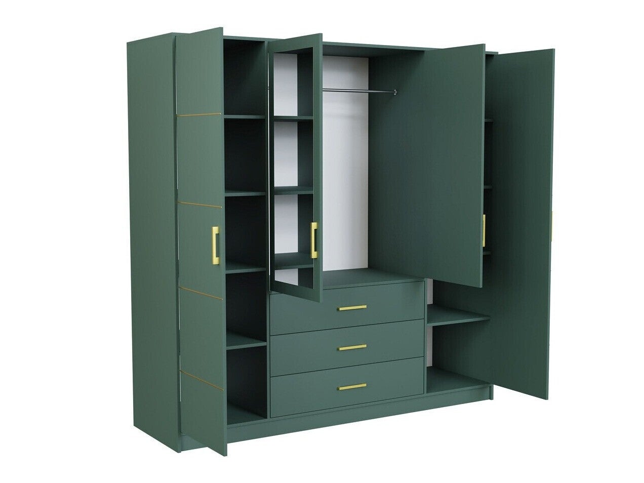 Armoire Rosa I, Vert, 200x196x58cm, Portes d'armoire: Avec des charnières, Nombre d'étagères: 8.00 - 3