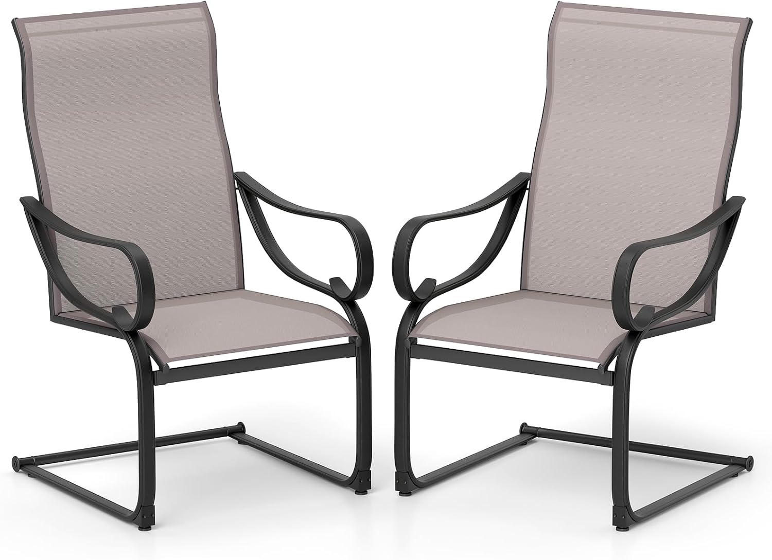 Zestaw 2 Krzeseł Ogrodowych w Kształcie Litery C, do Jadalni z Oddychającej Tkaniny i Metalu, z Wysokim Oparciem i Podłokietnikami, Nośność 150 kg