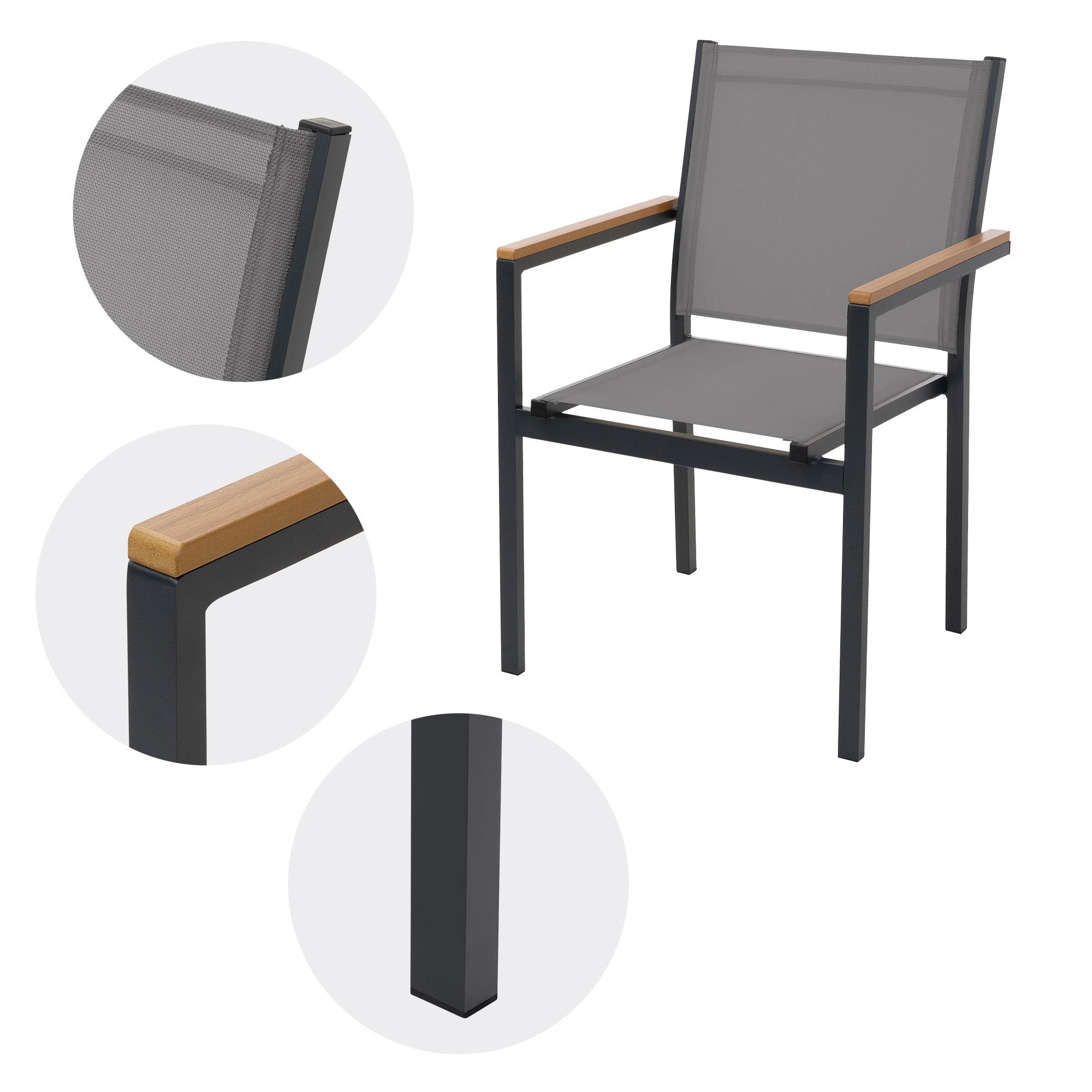 Lot de 6 Chaise de jardin sans coussin en Aluminium Gris - 4
