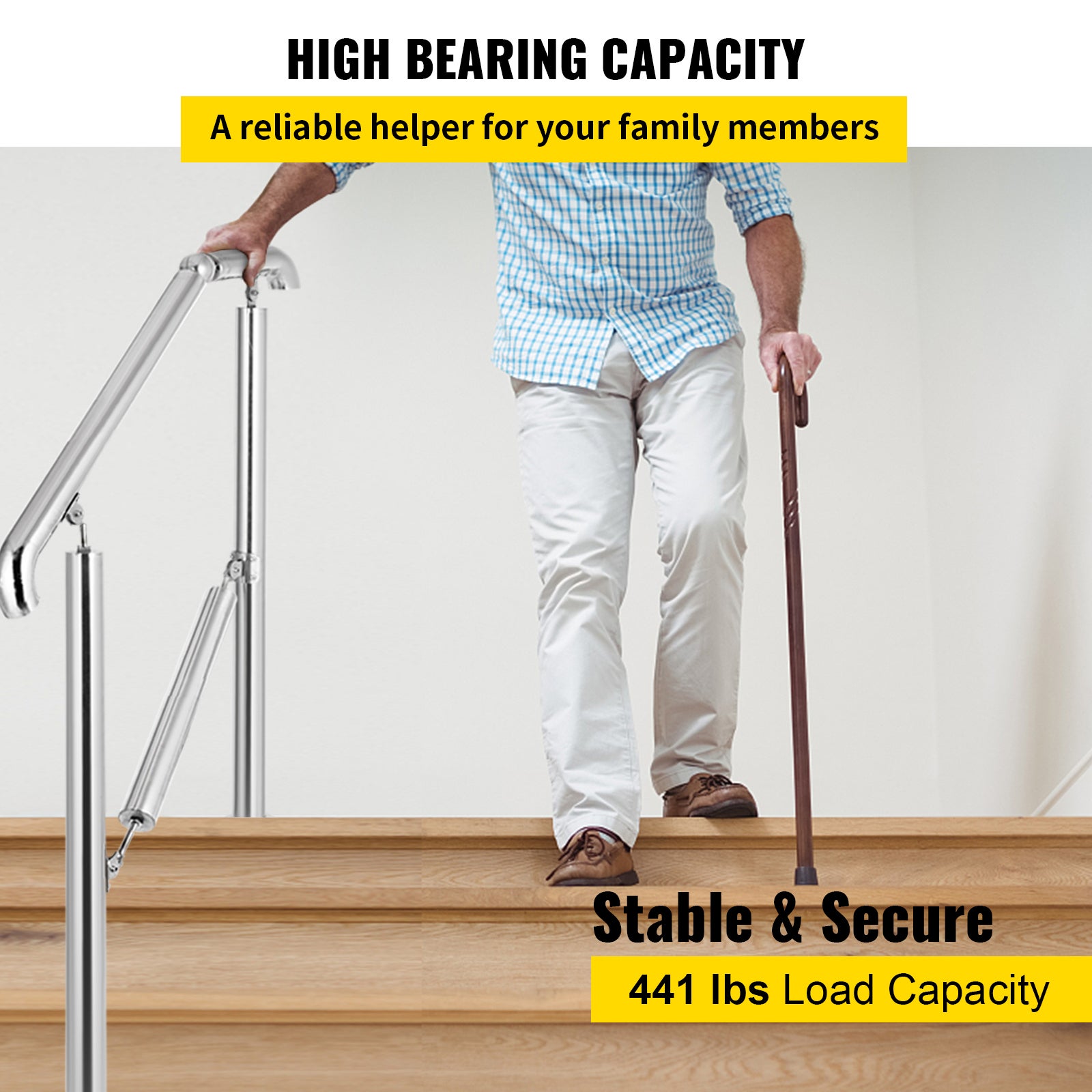 Main Courante en Acier Inoxydable VEVOR 4-5 Marches Capacité 200 kg Rampe d'Escalier Angle Réglable de 0-45° pour Jardin Extérieur et Intérieur - 4