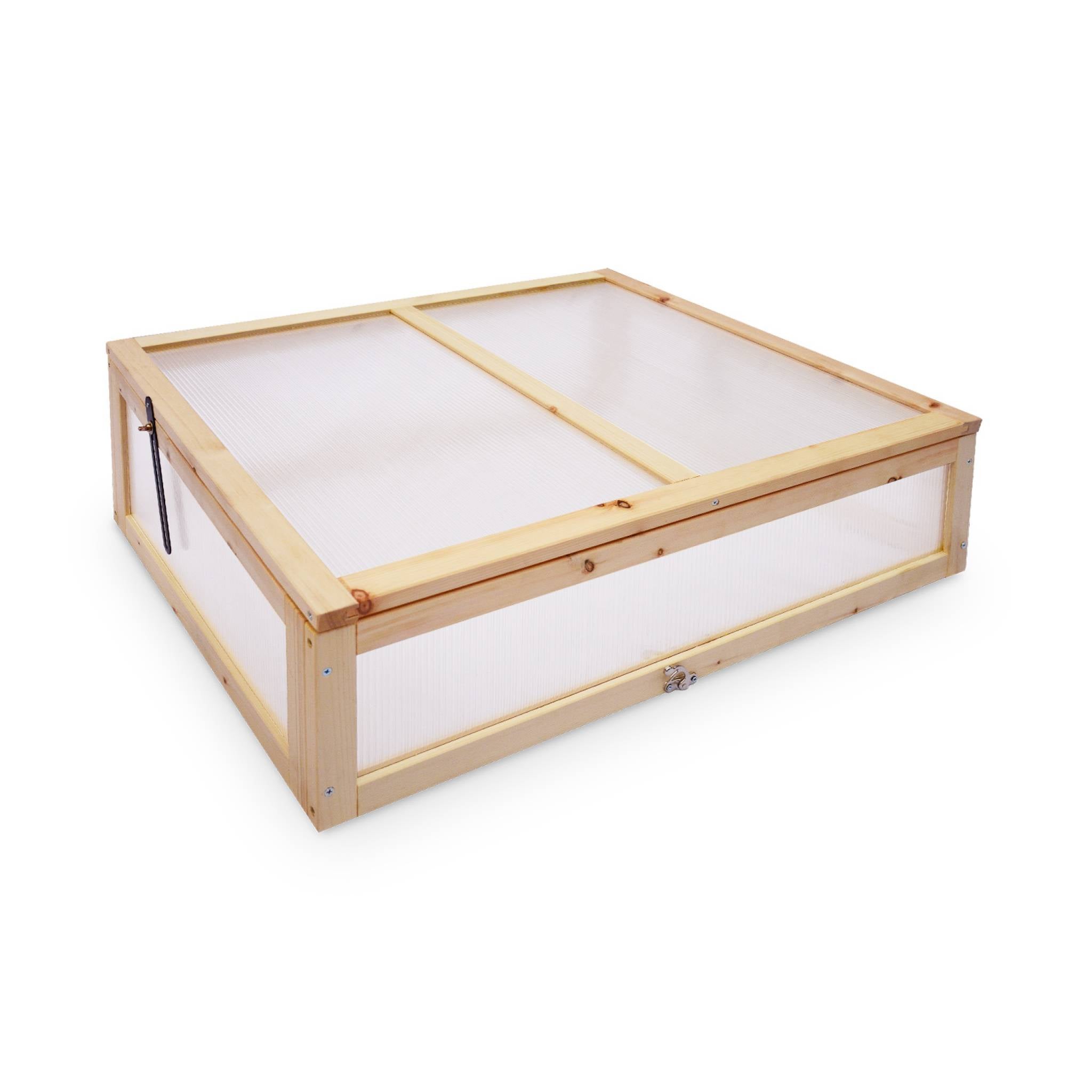 Potager en bois sur pieds et serre en polycarbonate amovible. ERABLE. 2 en 1. avec étagère et géotextile. 80 x 60 x 109 - 4