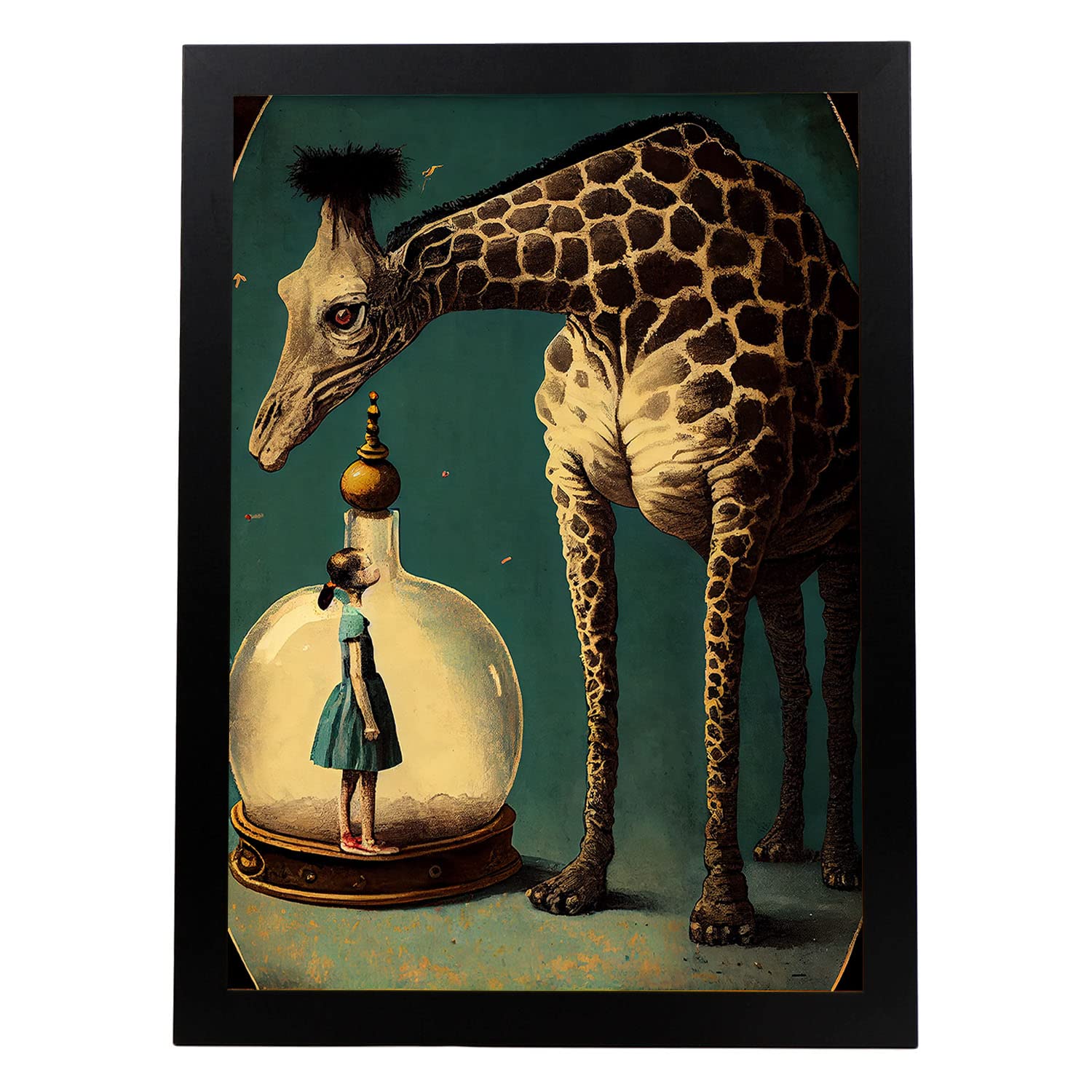 Nacnic poster jirafa en estilo surrealismo cinematográfico ilustraciones y grabados de historieta abstracta y artística para a3 marco negro