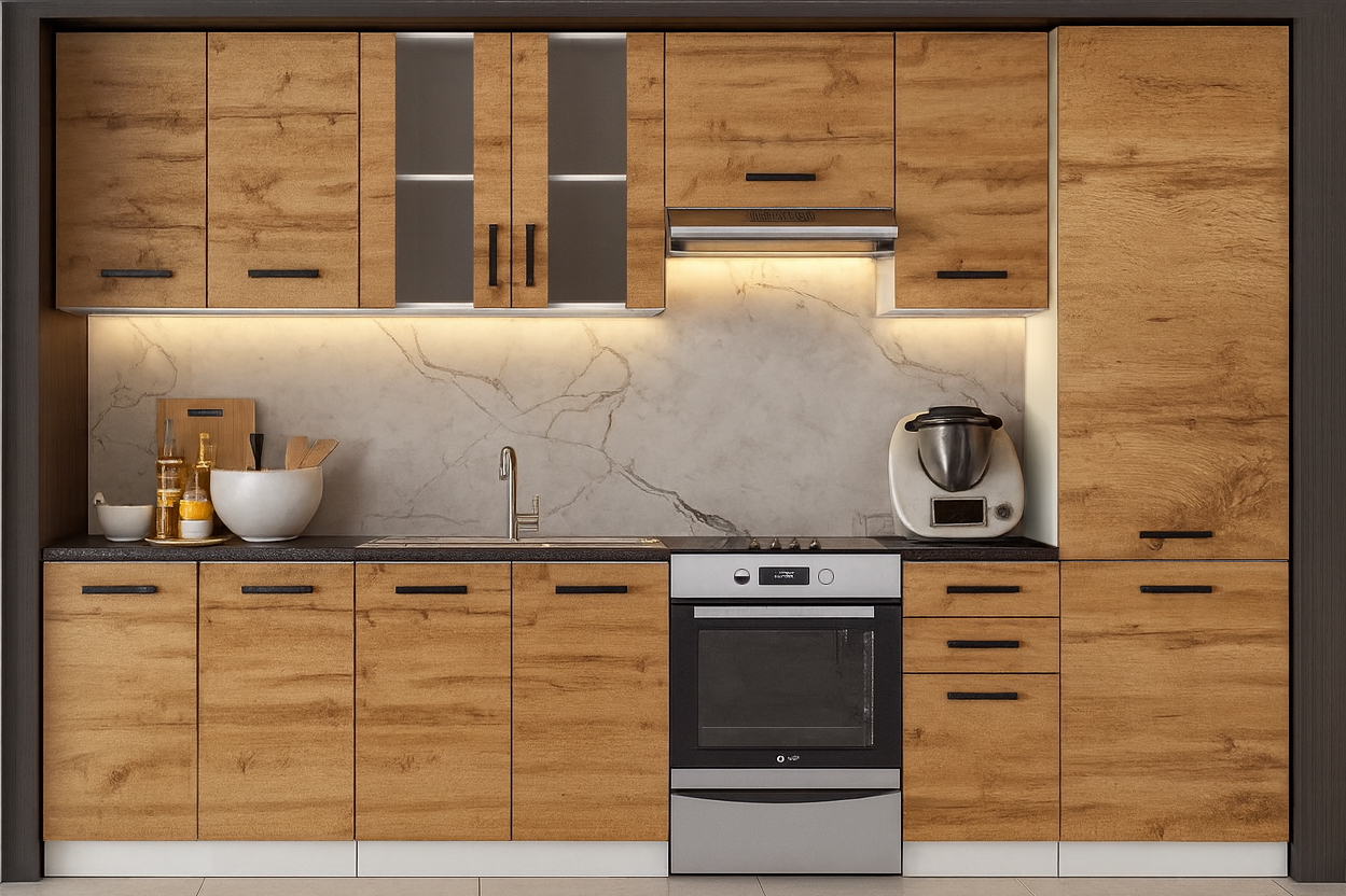 Cuisine complète Jolly BOIS chêne 320 cm avec colonne et vitrine 8 éléments - 4