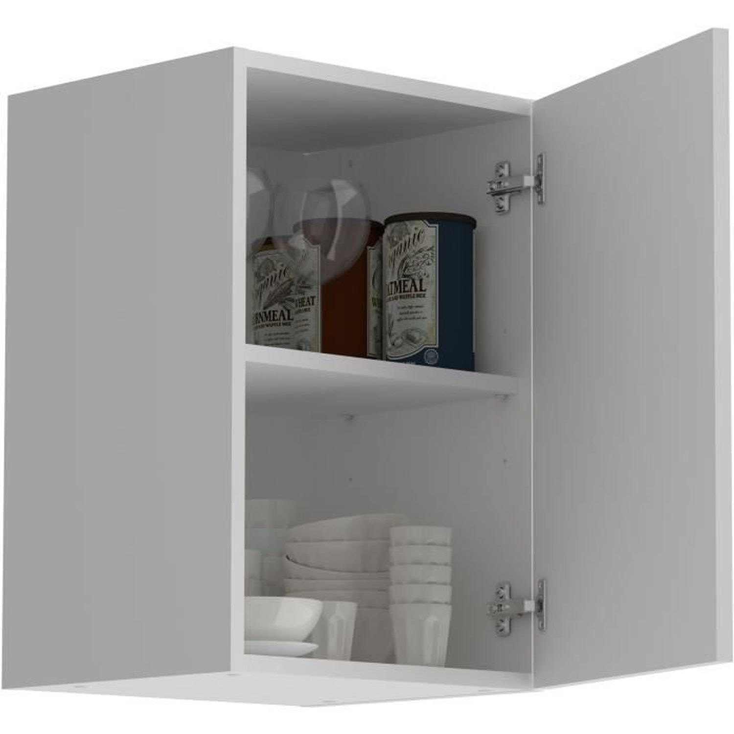 Meuble haut 1 porte + tablette - Décor blanc mat - 40 x 36 x Hauteur 58 cm - Youdoit - 3
