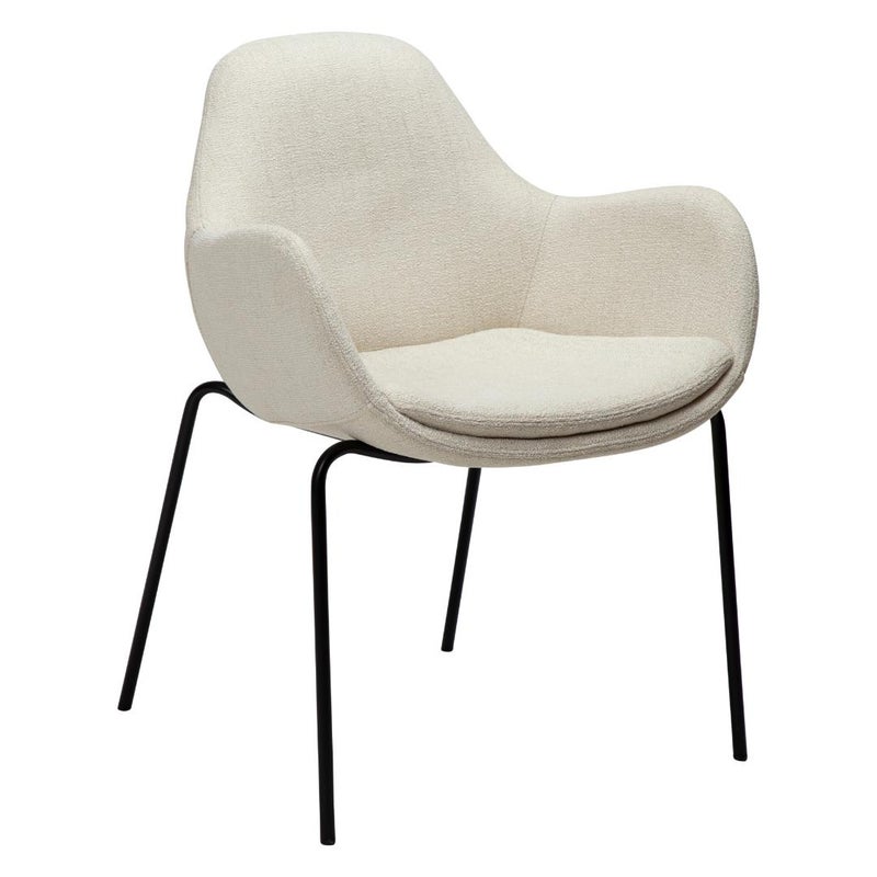 Zimmer Dan-Form krzesło stołowe z podłokietnikami bouclé beige.