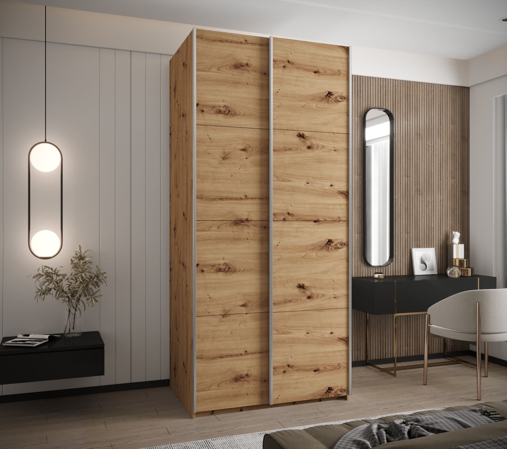 Szafa przesuwna wysoka Lux 1 110 x 64 x 245,5 cm artisan + artisan + u. srebrny - Abiks Meble - 2