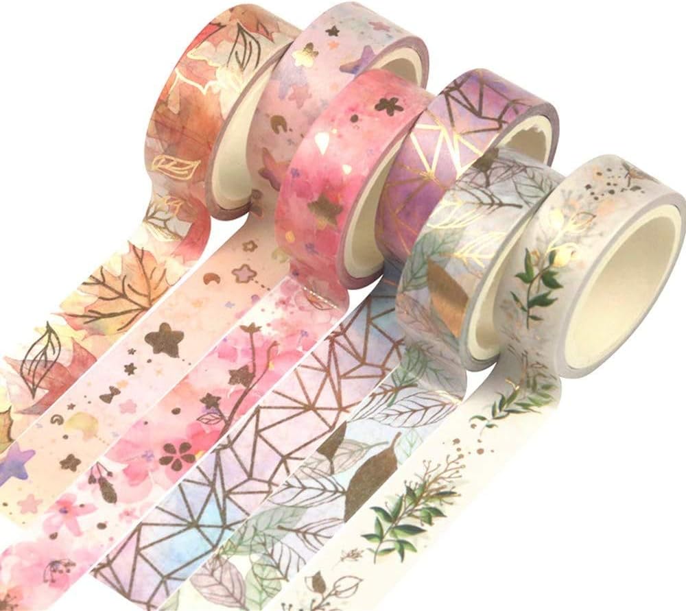 Zestaw 6 taśm Washi, rolki taśmy maskującej, ozdobna taśma samoprzylepna do scrapbookingu, rękodzieła i majsterkowania