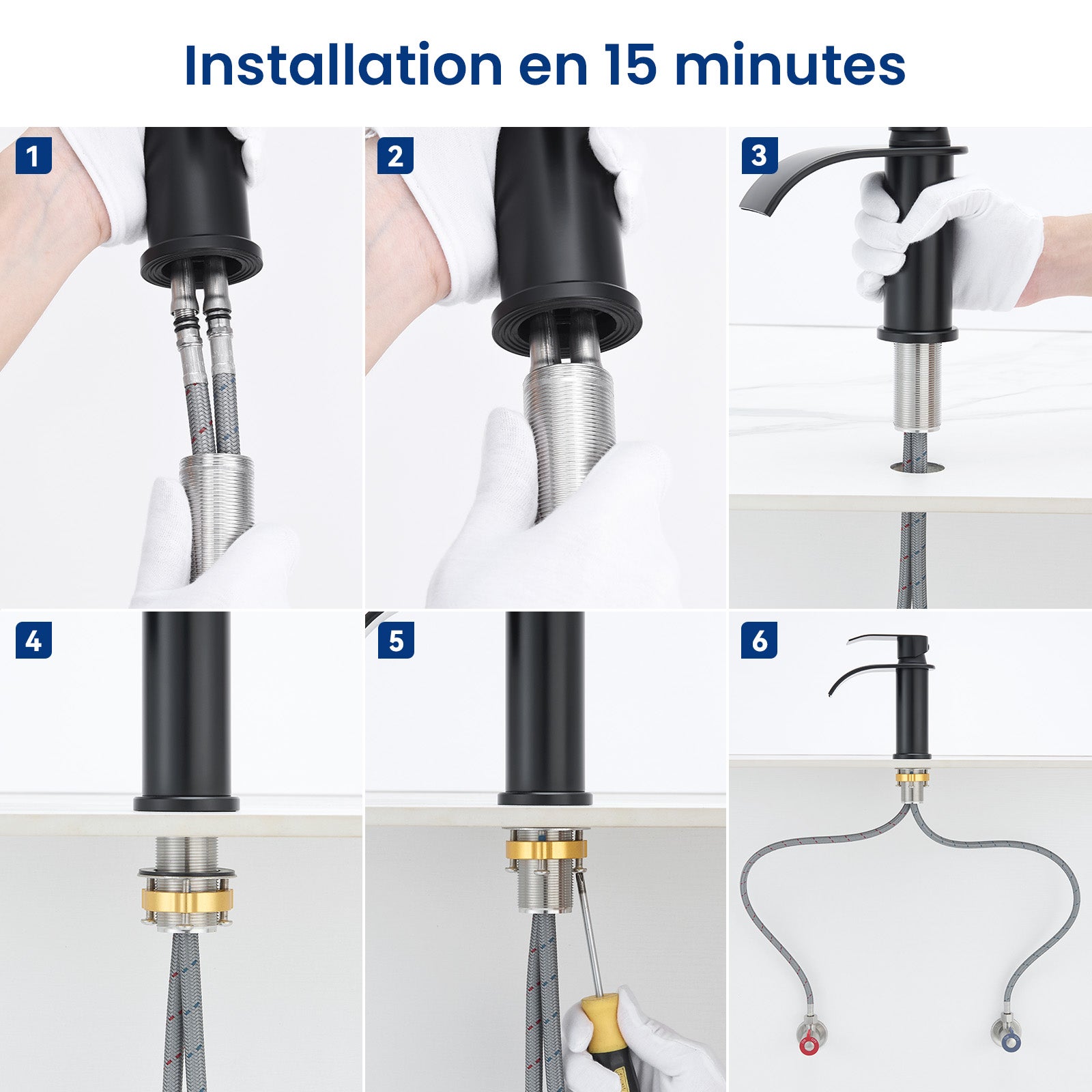 CECIPA MAX Robinet de lavabo en Acier inoxydable Mitigeur de lavabo Noir Mitigeur M Robinet salle de bain en cascade - 8