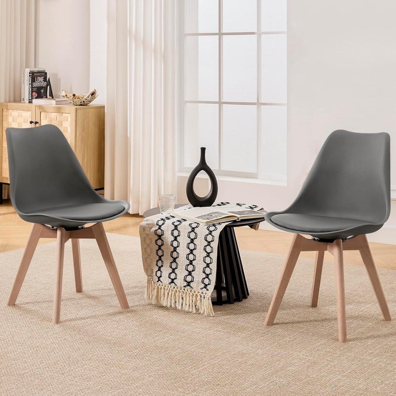 Lot de 2 Chaise Pivotante Salle à Manger WOLTU, Chaise de Cuisine, Siège en PU, Pieds en Bois Massif, Gris - 3