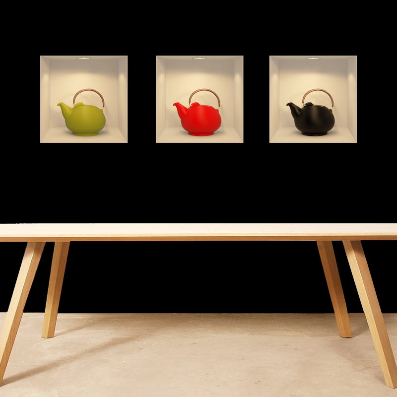 Pegatina de 3d tea-pot - adhesivo de pared - revestimiento sticker mural decorativo - 40x120cm