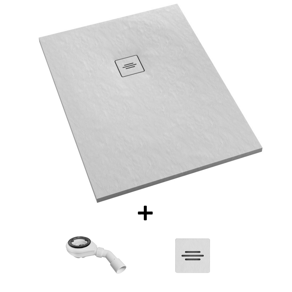 Receveur de douche extra plat TYTANIT couleur : pierre blanche surface antiderapant découpable 80 cm x 120 cm + siphon extraplat viega - 3