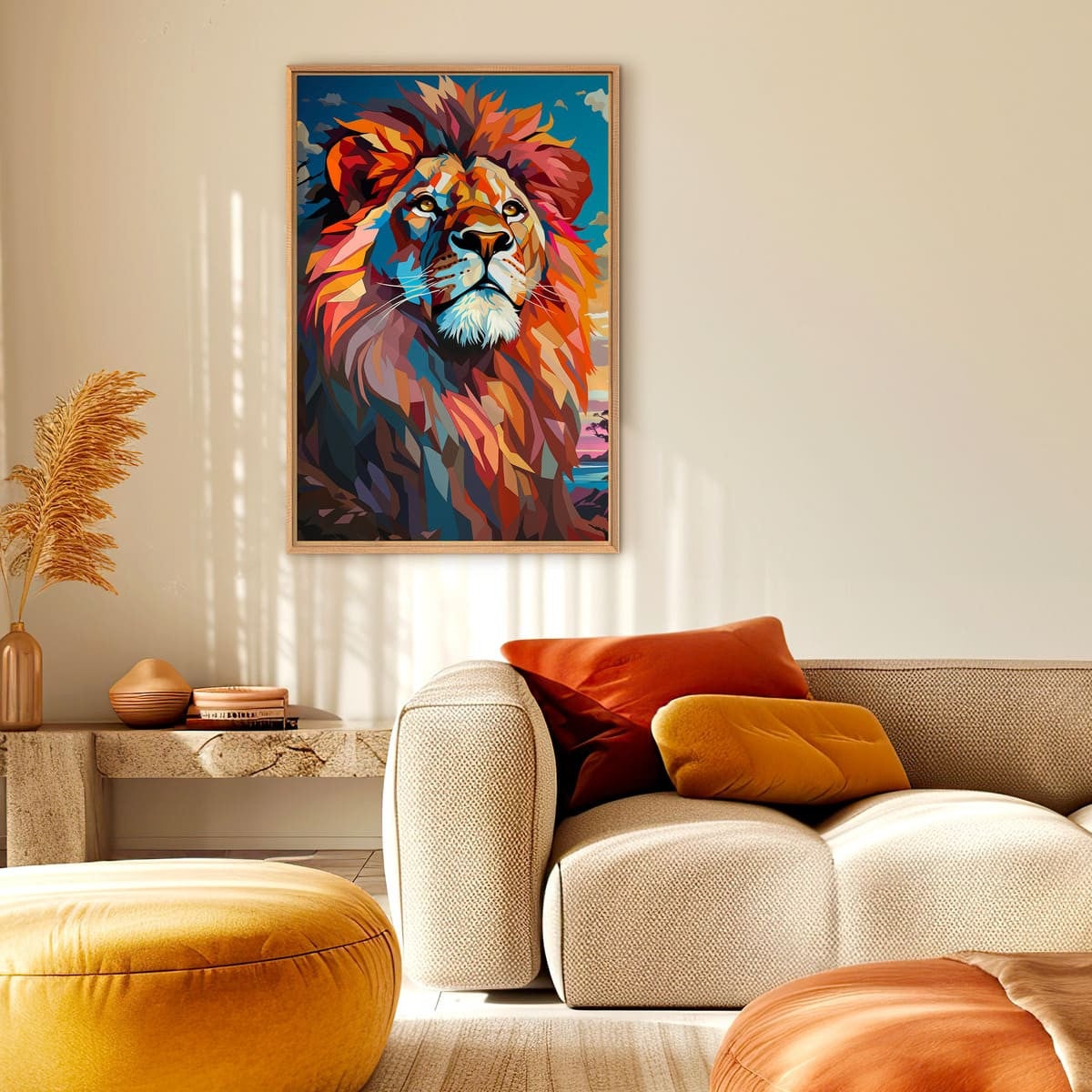Tableau mural encadré lion géométrique coloré 65x97 cm - 2