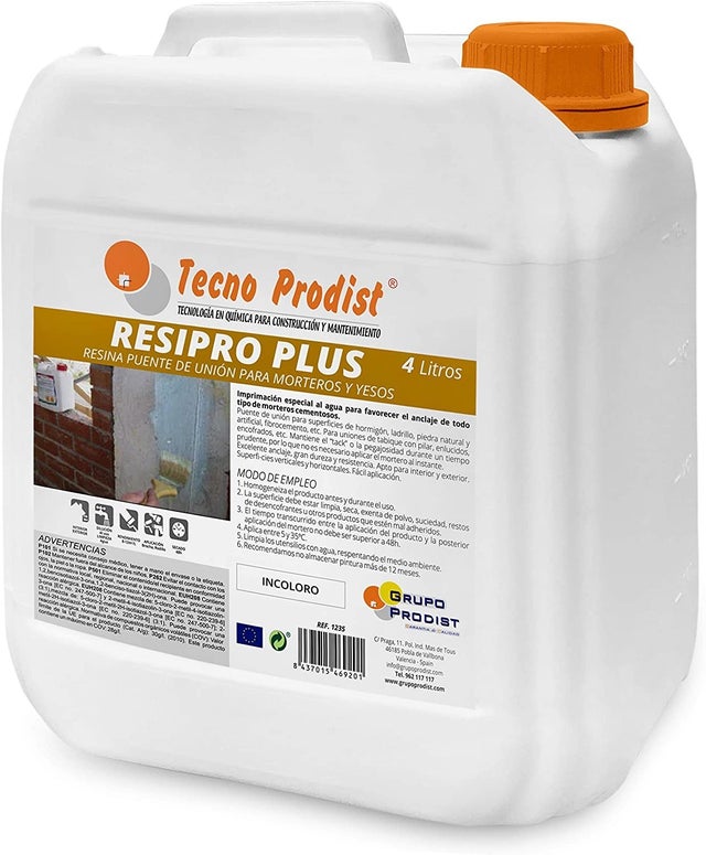 RESIPRO PLUS de Tecno Prodist - Resina puente de unión al agua, gran adherencia entre hormigon, mortero y yeso viejo con nuevo - 4 Litros