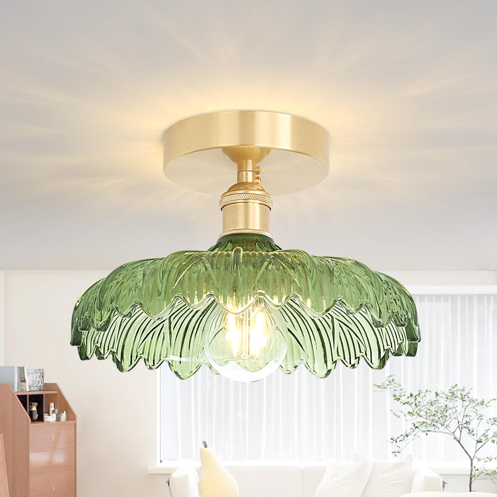 Plafonnier Vintage En Verre Transparent - Design Fleur Moderne - Pour Ampoule E27 (max 60W) - Idéal Entrée, Couloir, Salon, Chambre