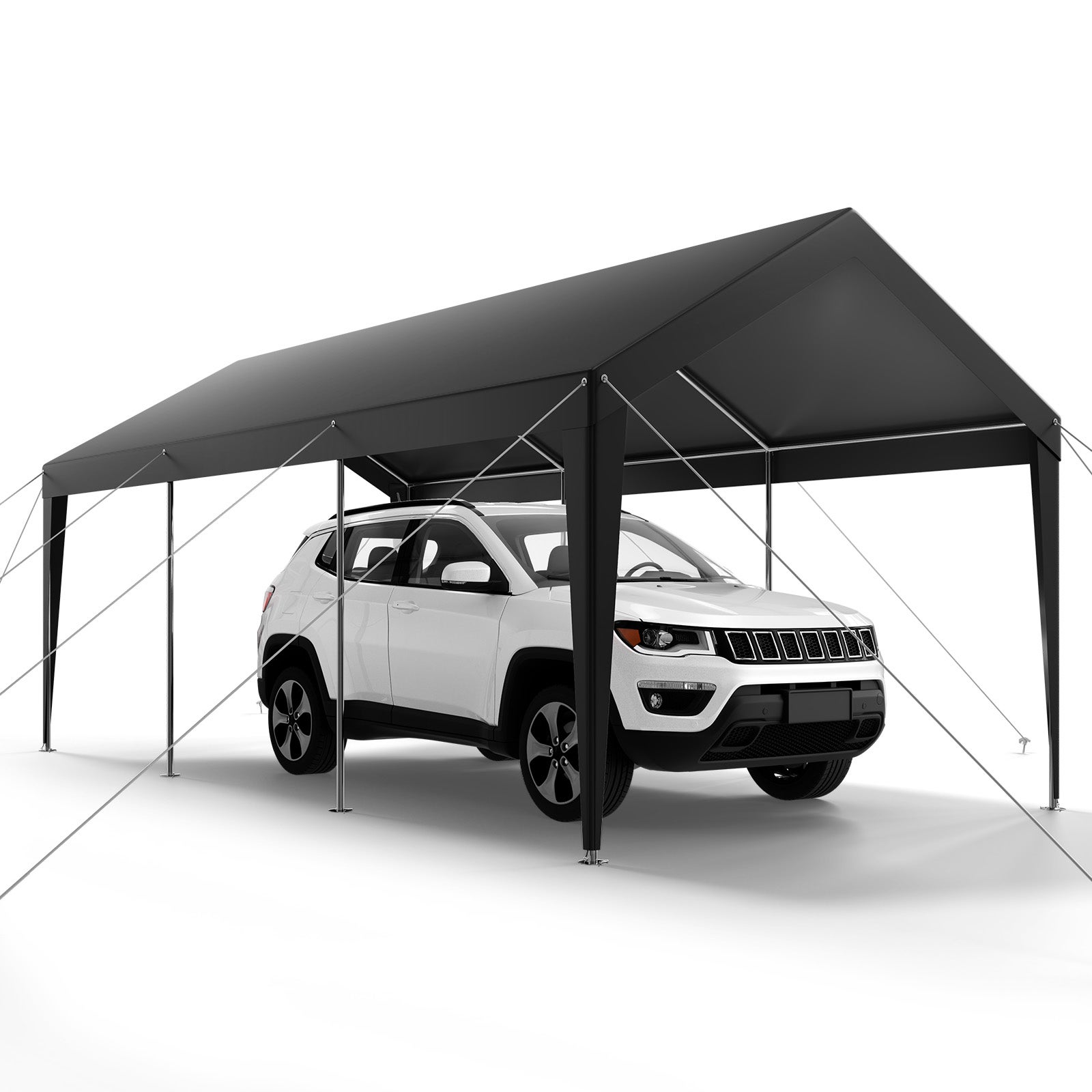 Abri de voiture SucceBuy 3,05 x 6,09 m, structure robuste en acier, garage exterieur resistant aux UV et a leau, protection toute saison pour voitures - 8